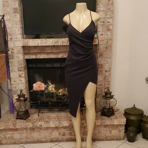 Epiphany Elegant Black Asymmetrical Spaghetti Strap Dress.